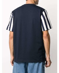 T-shirt à col rond bleu marine et blanc Sunnei