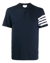 T-shirt à col rond bleu marine et blanc Thom Browne