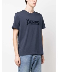 T-shirt à col rond bleu marine Herno