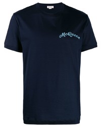 T-shirt à col rond bleu marine Alexander McQueen