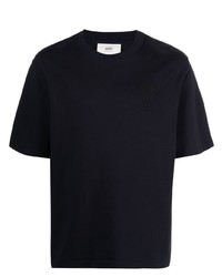T-shirt à col rond bleu marine Ami Paris