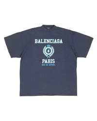 T-shirt à col rond bleu marine Balenciaga