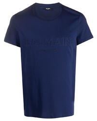 T-shirt à col rond bleu marine Balmain