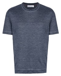 T-shirt à col rond bleu marine Brunello Cucinelli