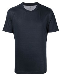 T-shirt à col rond bleu marine Brunello Cucinelli