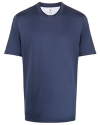 T-shirt à col rond bleu marine Brunello Cucinelli