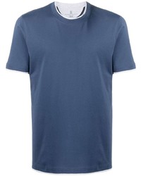 T-shirt à col rond bleu marine Brunello Cucinelli