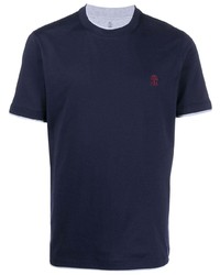 T-shirt à col rond bleu marine Brunello Cucinelli