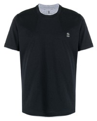 T-shirt à col rond bleu marine Brunello Cucinelli