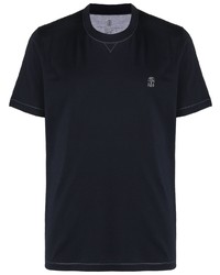 T-shirt à col rond bleu marine Brunello Cucinelli