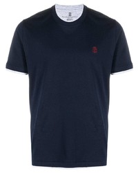 T-shirt à col rond bleu marine Brunello Cucinelli