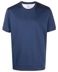 T-shirt à col rond bleu marine Brunello Cucinelli