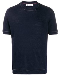 T-shirt à col rond bleu marine Brunello Cucinelli