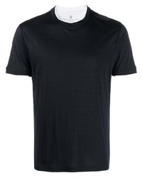 T-shirt à col rond bleu marine Brunello Cucinelli