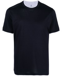 T-shirt à col rond bleu marine Brunello Cucinelli