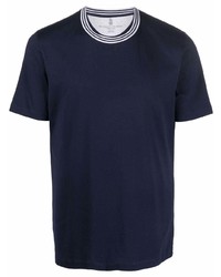 T-shirt à col rond bleu marine Brunello Cucinelli