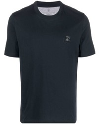 T-shirt à col rond bleu marine Brunello Cucinelli