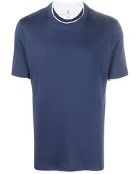 T-shirt à col rond bleu marine Brunello Cucinelli