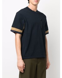 T-shirt à col rond bleu marine Sacai