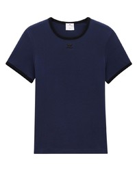 T-shirt à col rond bleu marine Courrèges
