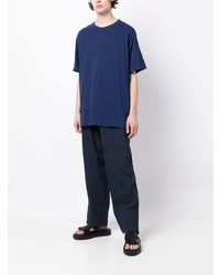 T-shirt à col rond bleu marine Yohji Yamamoto