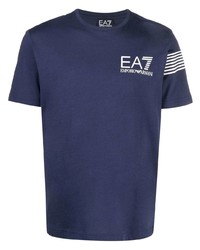 T-shirt à col rond bleu marine Ea7 Emporio Armani