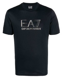 T-shirt à col rond bleu marine Ea7 Emporio Armani