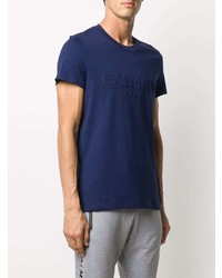 T-shirt à col rond bleu marine Balmain