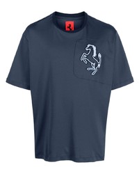 T-shirt à col rond bleu marine Ferrari