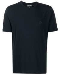 T-shirt à col rond bleu marine Giorgio Armani