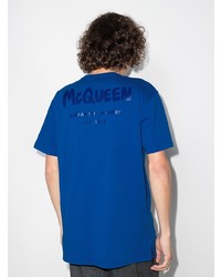 T-shirt à col rond bleu marine Alexander McQueen