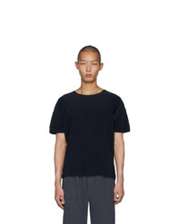 T-shirt à col rond bleu marine Homme Plissé Issey Miyake