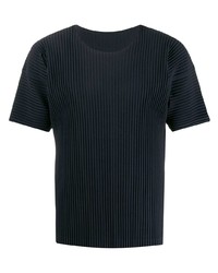 T-shirt à col rond bleu marine Homme Plissé Issey Miyake