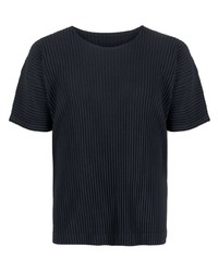 T-shirt à col rond bleu marine Homme Plissé Issey Miyake