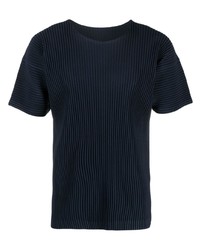 T-shirt à col rond bleu marine Homme Plissé Issey Miyake