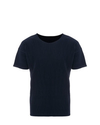 T-shirt à col rond bleu marine Homme Plissé Issey Miyake