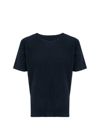 T-shirt à col rond bleu marine Homme Plissé Issey Miyake