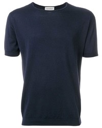 T-shirt à col rond bleu marine John Smedley