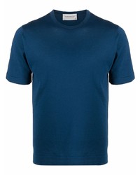 T-shirt à col rond bleu marine John Smedley