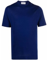 T-shirt à col rond bleu marine John Smedley