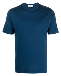 T-shirt à col rond bleu marine John Smedley