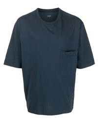 T-shirt à col rond bleu marine Lemaire
