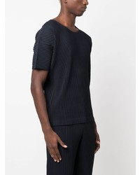 T-shirt à col rond bleu marine Homme Plissé Issey Miyake