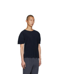 T-shirt à col rond bleu marine Homme Plissé Issey Miyake