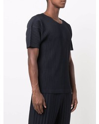 T-shirt à col rond bleu marine Homme Plissé Issey Miyake