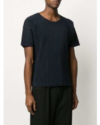 T-shirt à col rond bleu marine Homme Plissé Issey Miyake