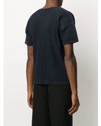 T-shirt à col rond bleu marine Homme Plissé Issey Miyake