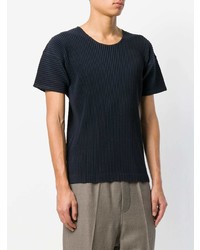 T-shirt à col rond bleu marine Homme Plissé Issey Miyake