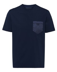 T-shirt à col rond bleu marine Prada