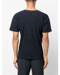 T-shirt à col rond bleu marine Homme Plissé Issey Miyake